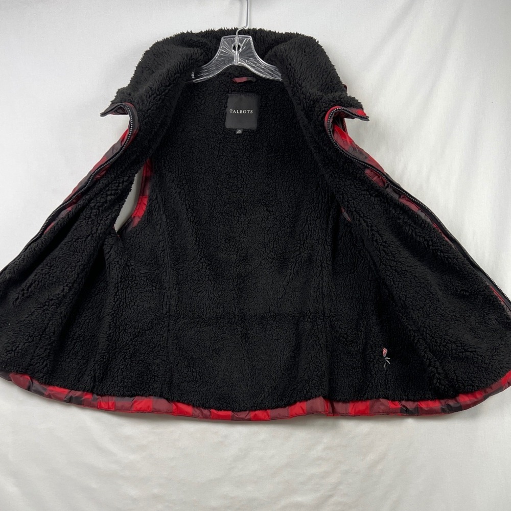 Talbots Puffer Vest Women XL Red Buffalo Plaid Sherpa Lined Quilted Zip Front - Picture 4 of 8